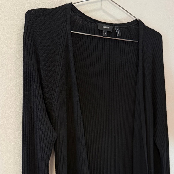 Theory Women’s Black Long Cardigan in Ribbed Merino Wool Size M - Picture 4 of 5